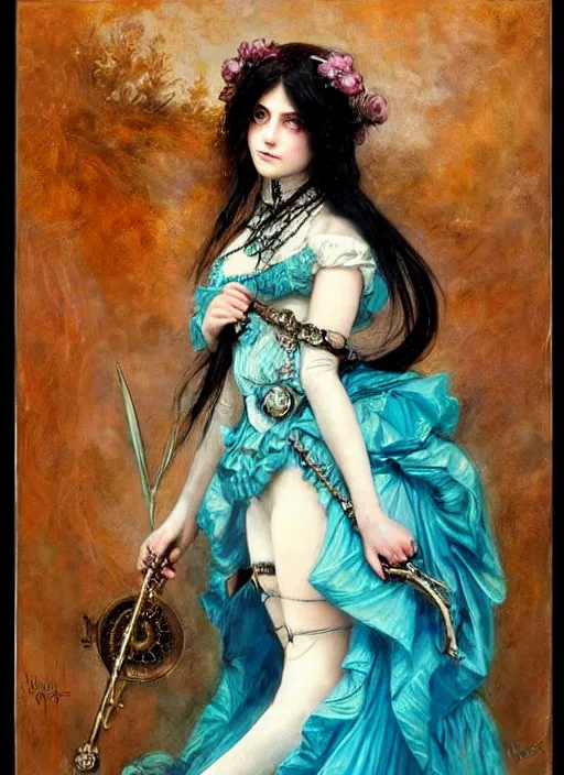 Image similar to ( ( gothic # ) ) princess portrait *. *. by william henry hunt * *, highly detailded, turquoise rust, steampunk, battle angel alita