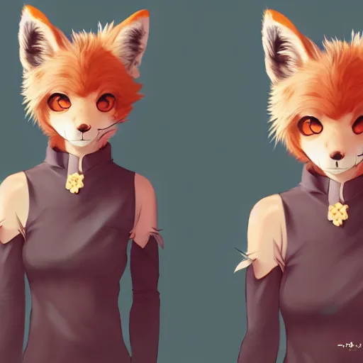Prompt: character design portrait of an anthropomorphic furry fox girl with fox ears and a tail, 4 k, concept art, by wlop, ilya kuvshinov, artgerm, krenz cushart, pixiv.