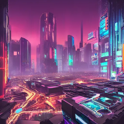 Prompt: a cyberpunk utopia city during sunset
