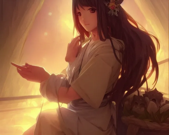 Image similar to photography of jesus christ being a cute anime cat girl, deep focus, d & d, fantasy, intricate, elegant, highly detailed, simple background, digital painting, artstation, concept art, matte, sharp focus, illustration, hearthstone, art by artgerm and greg rutkowski and alphonse mucha