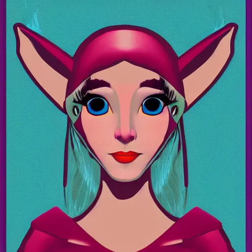 Image similar to retro poster of an elf woman, digital art