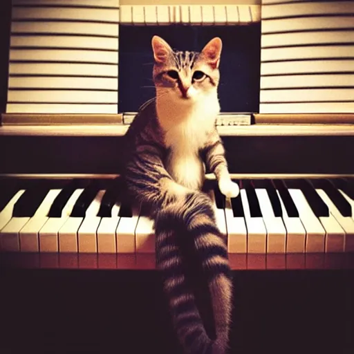 Image similar to “ cat sitting on piano, professional photography ”