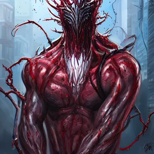 Prompt: Ctulthu exposed to the symbiote and became Carnage. concept art,high detailed,fine art,trending on Artstation, smooth draw,Sharp focus.