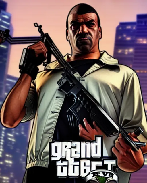 Prompt: gta 5, grand theft auto 5 cover art of reaper from overwatch