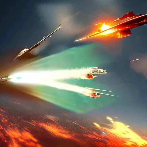 Image similar to cinematic areal shot of a fighter jet exploding from the energy wave concept art