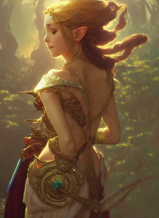 Prompt: zelda, fantasy, intricate, elegant, highly detailed, digital painting, artstation, concept art, wallpaper, smooth, sharp focus, illustration, art by artgerm and greg rutkowski and alphonse mucha