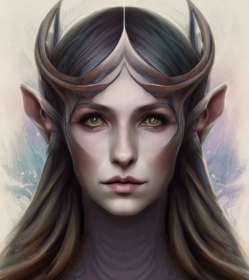 Prompt: A detailed digital art head on symmetrical fanart portrait of a distinguished elven woman by Charlie bowater and lise deharme wlop, critical role