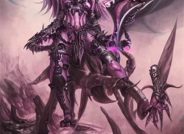 Skilled Slaanesh demonette with pink tail and small | Stable Diffusion