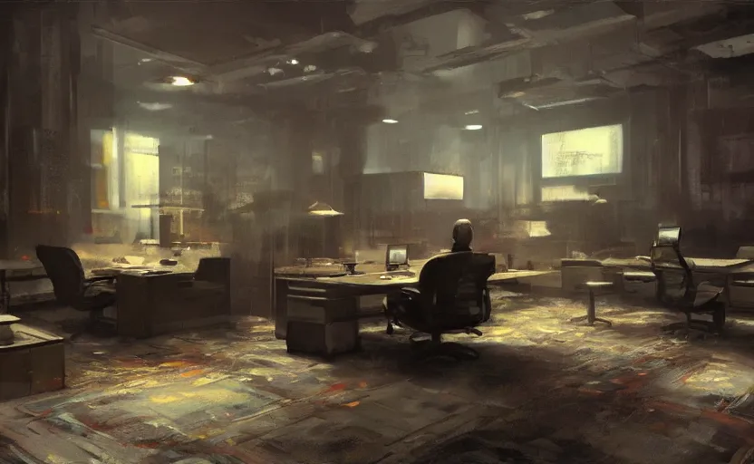 Prompt: a luxury high tech office interior, painting by craig mullins, interior design, octane rendering, warm moody lighting, wide angle lens, low view, in the style of blade runner