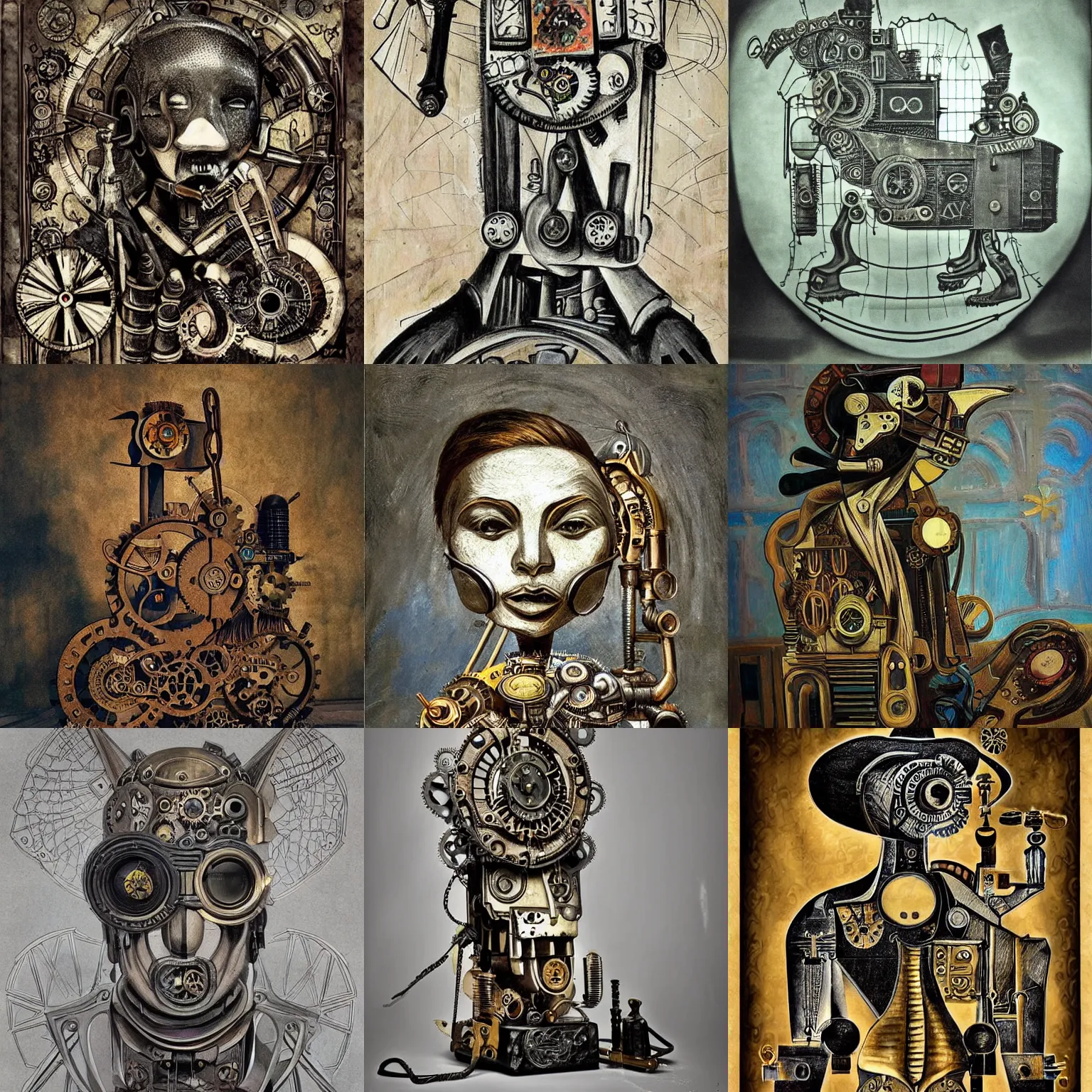 Prompt: steampunk art by Pablo Picasso