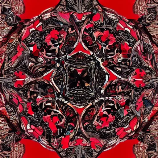 Image similar to a red and black cystal in the wood table in digital in art intricate, fantasy