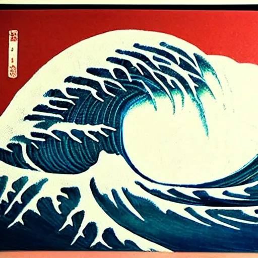 Image similar to donald tusk on Japanese wood painting big wave style ultra details art