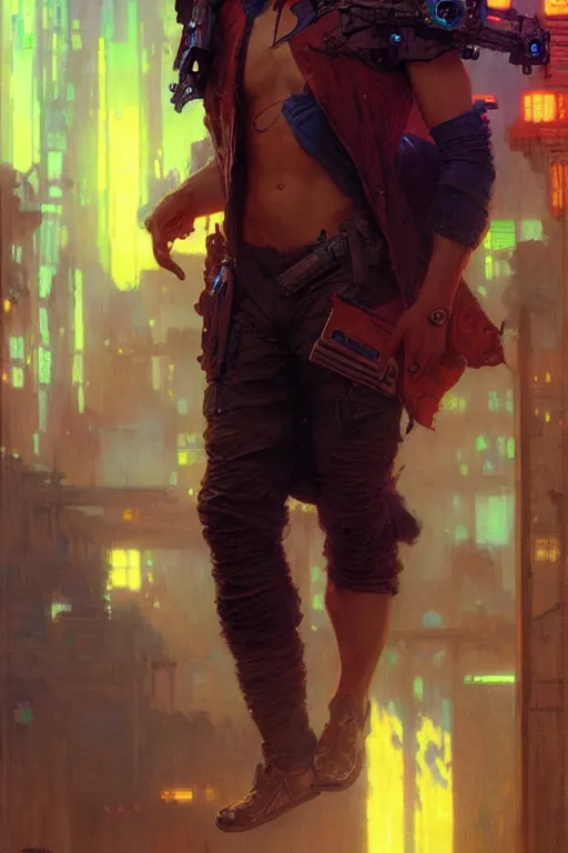 Image similar to attractive man, cyberpunk, cool colors, painting by gaston bussiere, craig mullins, greg rutkowski, alphonse mucha