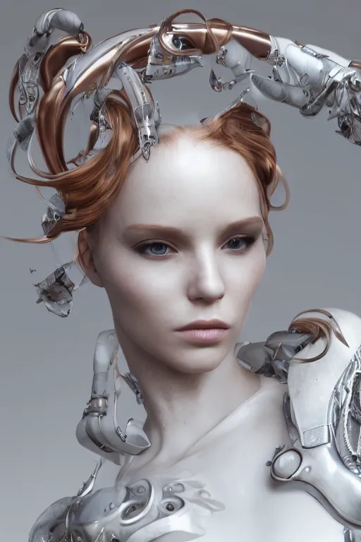 white cyborg fashion shot, copper spiral hair | Stable Diffusion | OpenArt