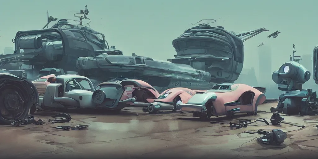 Image similar to Hard Surface Shape Form Exploration, Detailed, 8k, sci-fi, pastel colors, props, panel, concept, simon stalenhag ,syd mead, vehicle, speeder, parts,modular, insane detail, ash thorp, kyza, car, msucle cars , cyberpunk, collection, sports, exotic, legendary