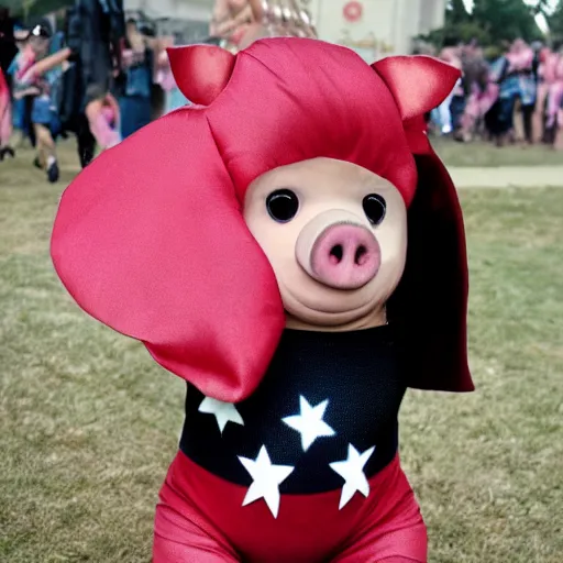 Image similar to Piglet dressed as wonder woman