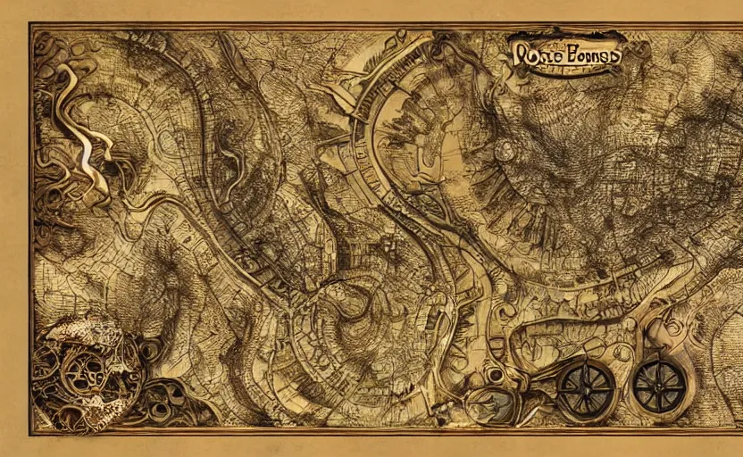 Image similar to rose of winds map, metal scapes, steampunk, art nouveau style