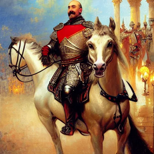 Image similar to attractive fully clothed alexander lukashenko confesses his love for his attractive fully clothed vladimir putin knight. highly detailed painting by gaston bussiere and j. c. leyendecker 8 k