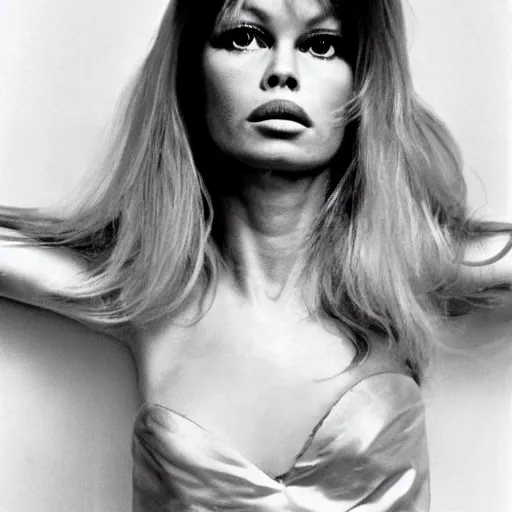 Image similar to Brigitte Bardot in a futuristic apartment, portrait, 35mm film, by David Bailey, Mariko Mori, Richard Avedon