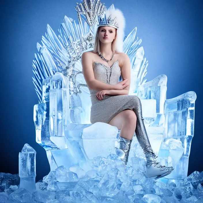 Image similar to photo of a very beautiful!!! icequeen warrior sitting on her ice throne highly detailed 8 k hdr smooth sharp focus high resolution award - winning photo