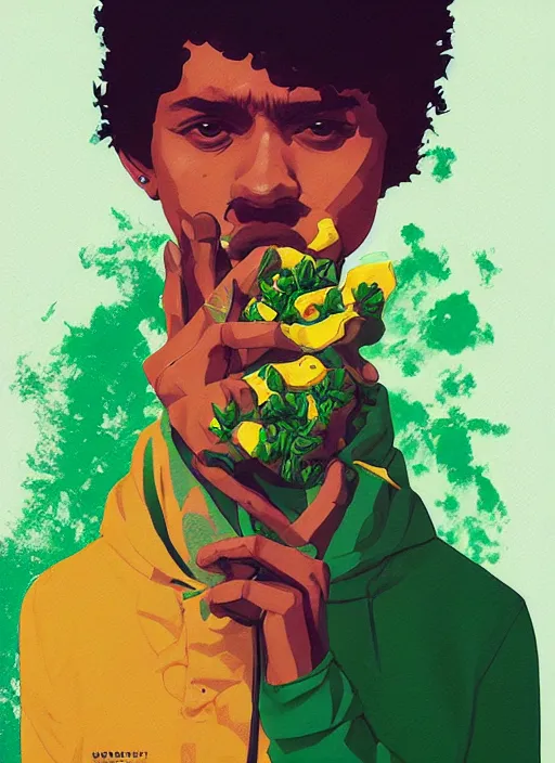 Image similar to profile picture by sachin teng x ofwgkta, marijuana, organic painting, hard edges, masterpiece, smoke clouds, asymmetrical, green, matte paint, energetic