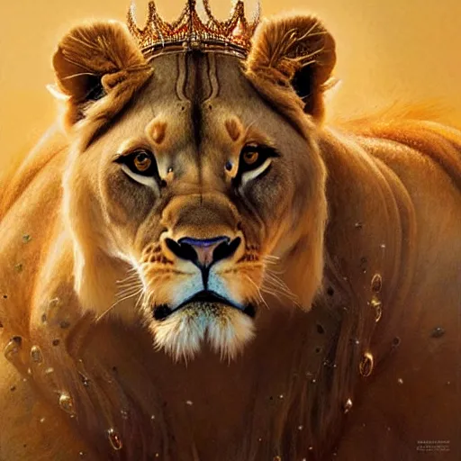 Image similar to highly detailed portrait of a majestic lioness queen in the form of a beautiful woman. d & d. art by donato giancola, alessio albi, ruan jia, martin schoeller. trending on artstation, intricate details, energetic composition, golden ratio, concept art, illustration, elegant art, global illuminaition