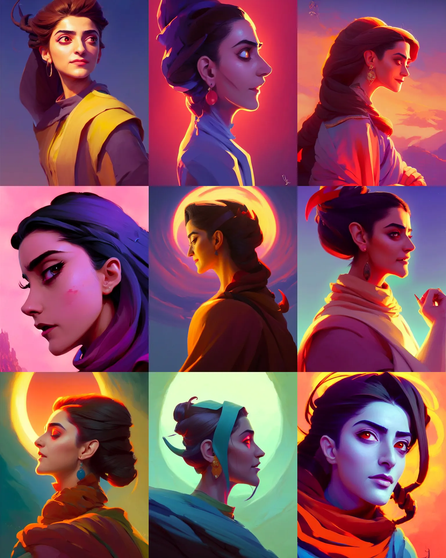 Prompt: side - profile painted portrait, maya ali as a sorcerer, bright backlit, key lighting, smooth, gaudy colors, octane render aesthetic, dota matte painting concept art, official fanart behance hd artstation by jesper ejsing, by rhads and makoto shinkai and lois van baarle and ilya kuvshinov and rossdraws