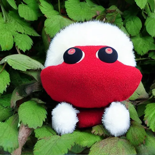 Image similar to adorable strawberry creature with multiple eyes plush toy