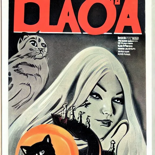 Image similar to cover for a magazine called'the black cat ', high quality scan, 1 9 7 0