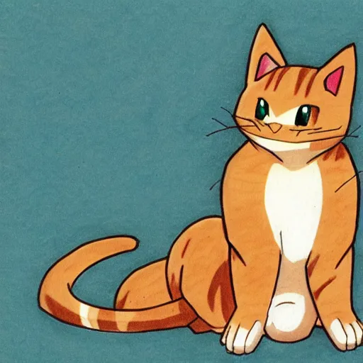 Image similar to an anime drawing of a light tan cat with blue eyes and black feet, drawn in 1 9 9 8, for pokemon red and blue.