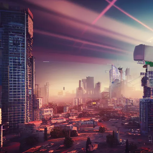 Image similar to tel aviv as an utopian cyberpunk city epic sky photography octane render hyper realistic detailed