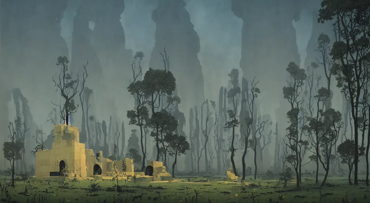 Prompt: a high contrast! painting of a minimalist flooded ancient single tomb by rene magritte simon stalenhag carl spitzweg jim burns, full-length view, vibrant colors, extremely high contrast!, symmetry, great composition, high detail, cinematic lighting, award winning masterpiece, trending on artstation