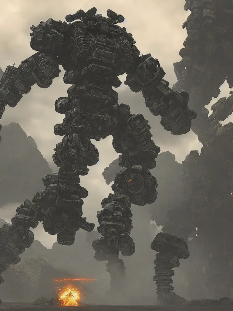 Prompt: mecha shadow of the colossus boss mech