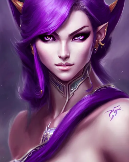 Image similar to character concepta beautiful and strong purple female warrior night elf | | cute - fine - face, world of warcraft, pretty face, realistic shaded perfect face, fine details by stanley artgerm lau, wlop, rossdraws, james jean, andrei riabovitchev, marc simonetti, and sakimichan, trending on artstation