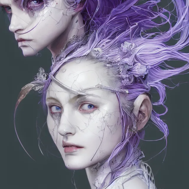 Prompt: facial portrait of a pale woman in sci - fi armor with a flowing purple, elegant, stoic, intense, ultrafine hyperdetailed illustration by kim jung gi, irakli nadar, intricate linework, sharp focus, bright colors, octopath traveler, final fantasy, hearthstone, highly rendered, global illumination, radiant light, detailed, intricate environment