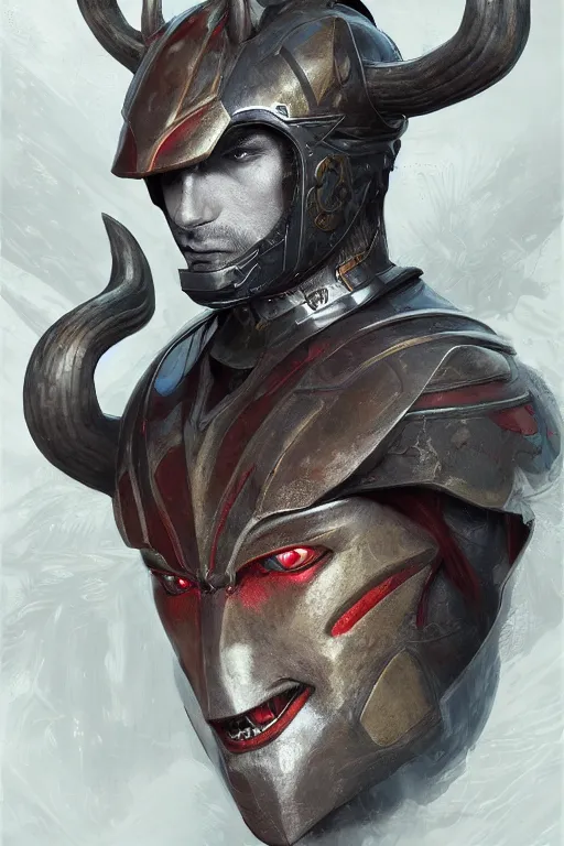 Prompt: portrait of the warrior wearing the epic artifact headgear deer god\'s helmet by artgerm and Craig Mullins, James Jean, Andrey Ryabovichev, Mark Simonetti and Peter Morbacher 16k