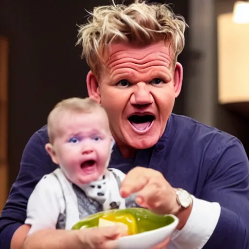 Image similar to photo of gordon ramsay screaming at baby