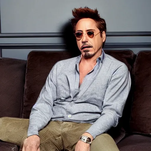 Prompt: robert downey jr sitting on the couch