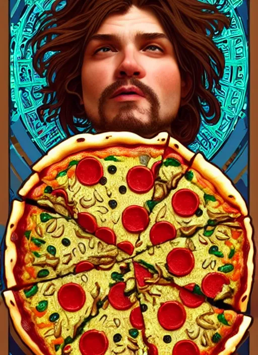 Prompt: unlucky man trips and looks in terror as he drops all the pizza, intricate, elegant, highly detailed, lighting, painting, artstation, smooth, illustration, art by greg rutowski and alphonse mucha