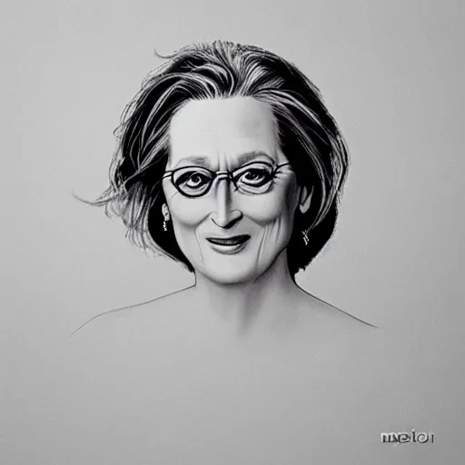 Image similar to “Meryl Streep portrait, Marisa Aragon Ware”