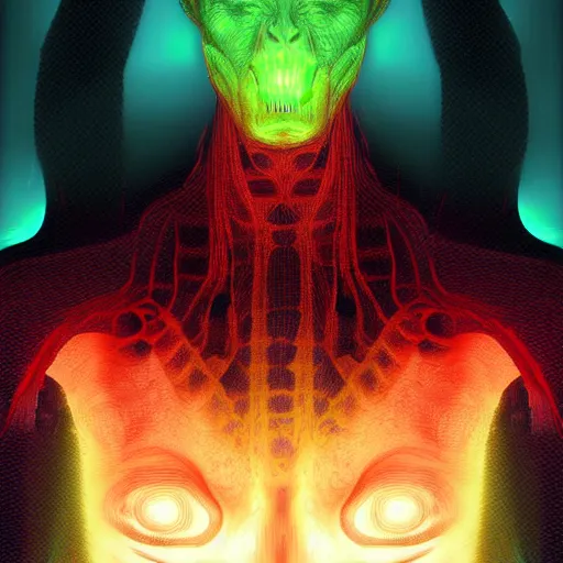 Image similar to human mutating into a monster, digital art, glowing