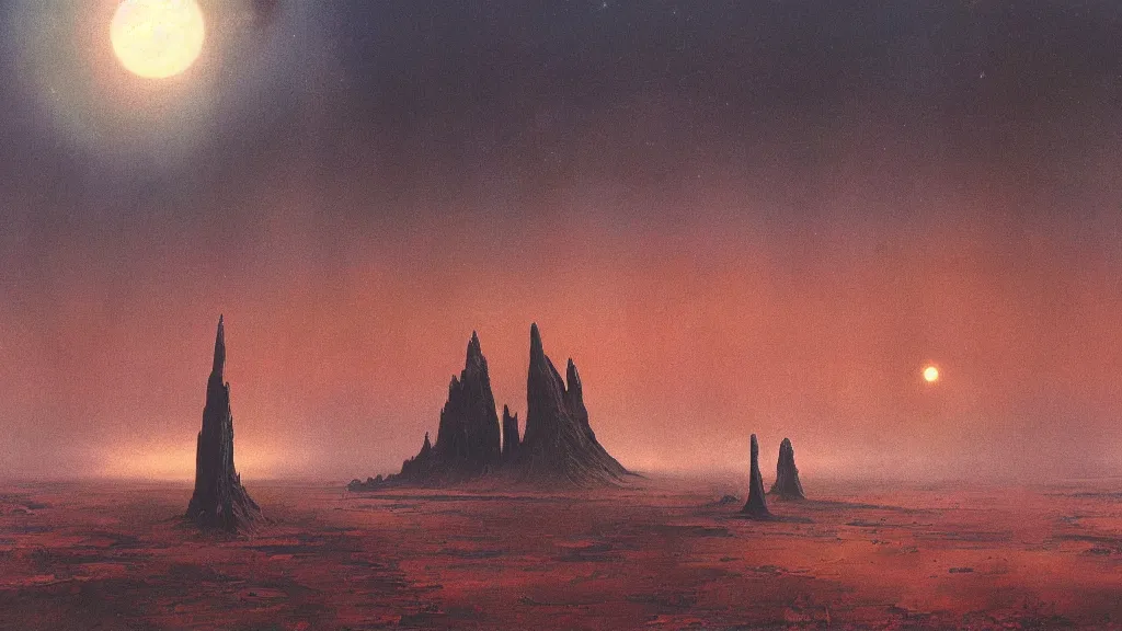 Image similar to otherworldly atmosphere of emissary space by arthur haas and bruce pennington and john schoenherr, cinematic matte painting