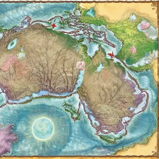 Image similar to a fantasy continent shaped like a spring