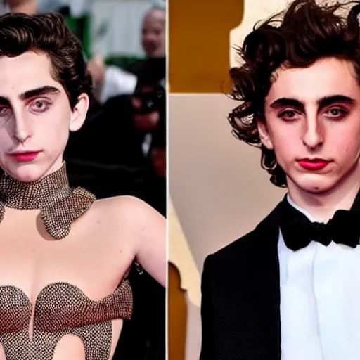 Image similar to timothee chalamet meets lady gaga