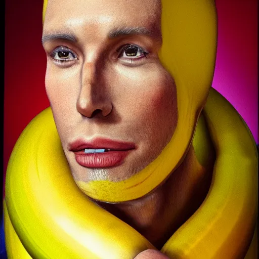 Prompt: a human banana, 4 k, photorealistic, detailed