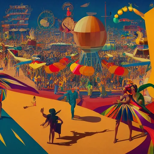 Image similar to carnival in rio de janiero by paolo eleuteri serpieri and tomer hanuka and chesley bonestell and daniel merriam and tomokazu matsuyama, unreal engine, high resolution render, featured on artstation, octane, 8 k, highly intricate details, vivid colors, vector illustration