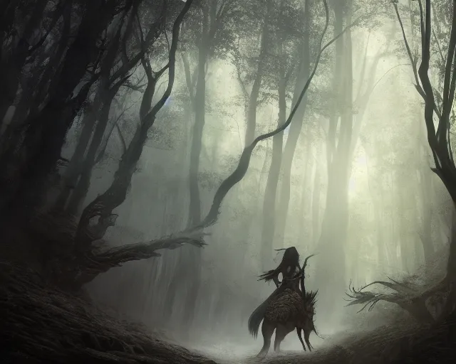 Prompt: 5 5 mm portrait photo of a dragon rider, in a magical forest. dark atmosphere. art by greg rutkowski. highly detailed 8 k. intricate. lifelike. soft light. nikon d 8 5 0.