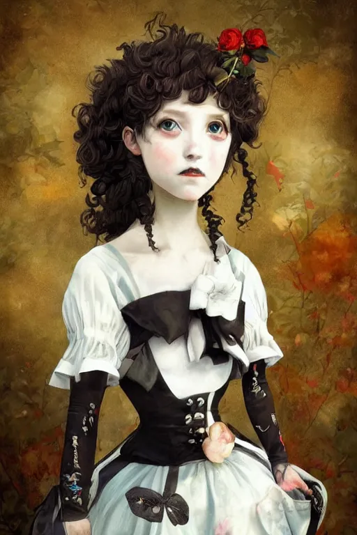 Prompt: Lowbrow pop surrealist Gothic Lolita digital art, painted by Julia Heffernan, Élisabeth Louise Vigée Le Brun, Studio Ghibli, realistic hair, artstation trend, high quality printing, fine art with subtle redshift rendering