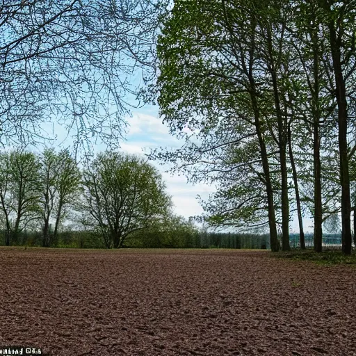 Prompt: at the dam there was a field, with a path running through it, and the sky was a pale blue with no clouds, and the trees stood silent in their verdure