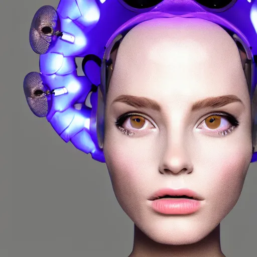 Prompt: female futuristic robot face with flower antennas